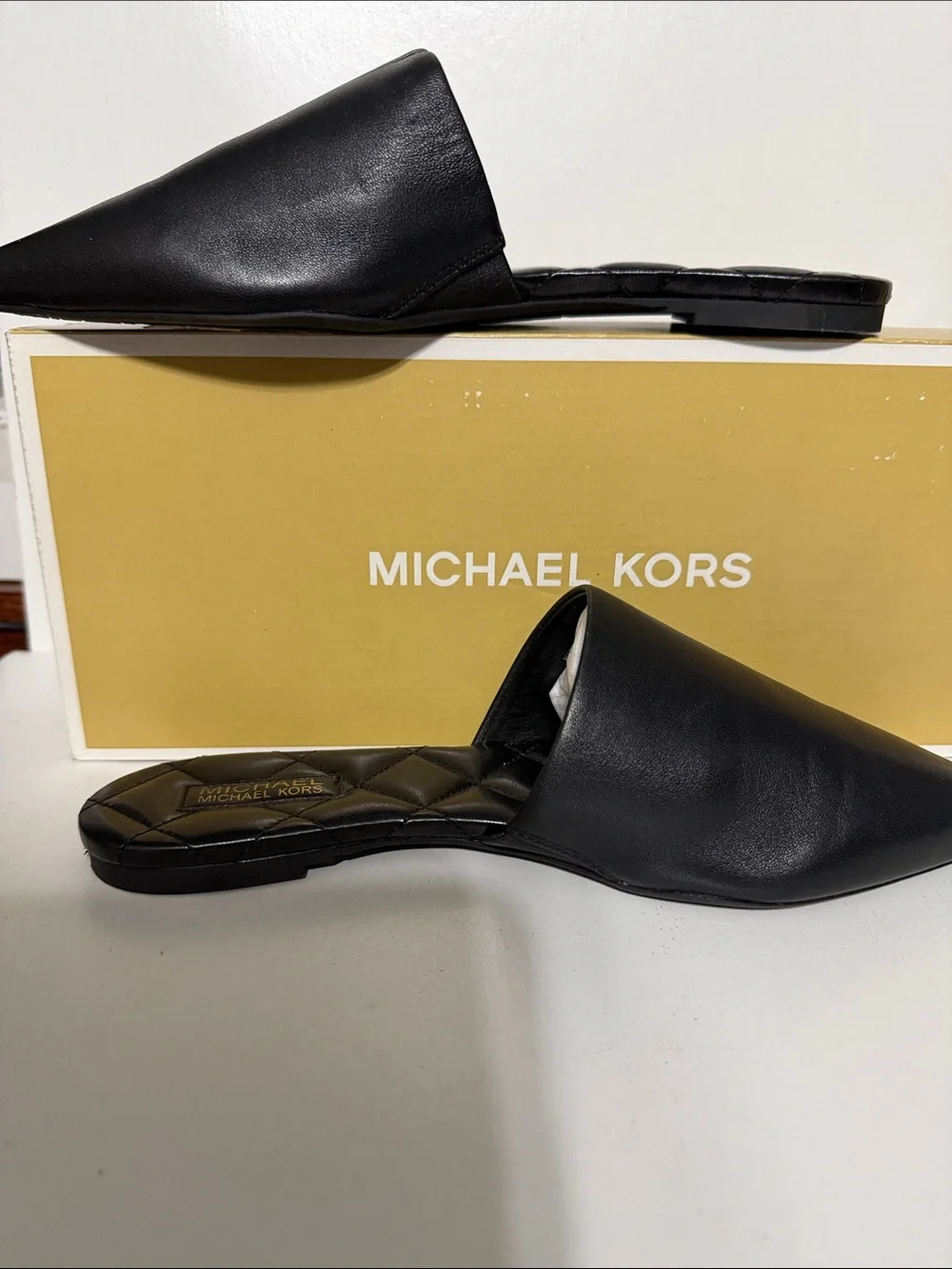 Michael Kors Black Quilted-Insole Leather Slide Mules